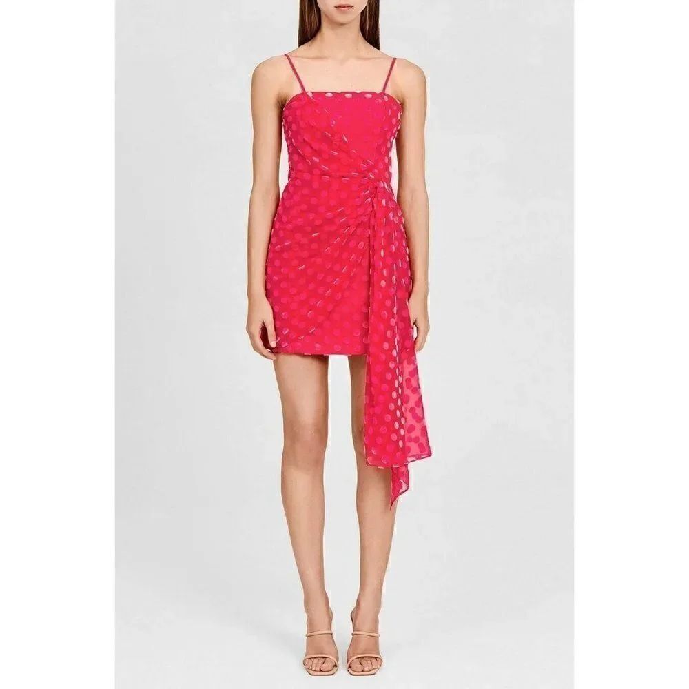 NWT SIGNIFICANT OTHER FLOCKED VELVET GRANDE DRESS PEONY POLKA PINK
